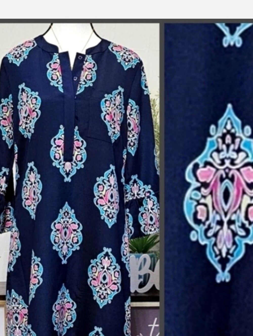 CROWN & IVY | NAVY MEDALLION FLUTTER SLEEVE SHEATH DRESS Size 6